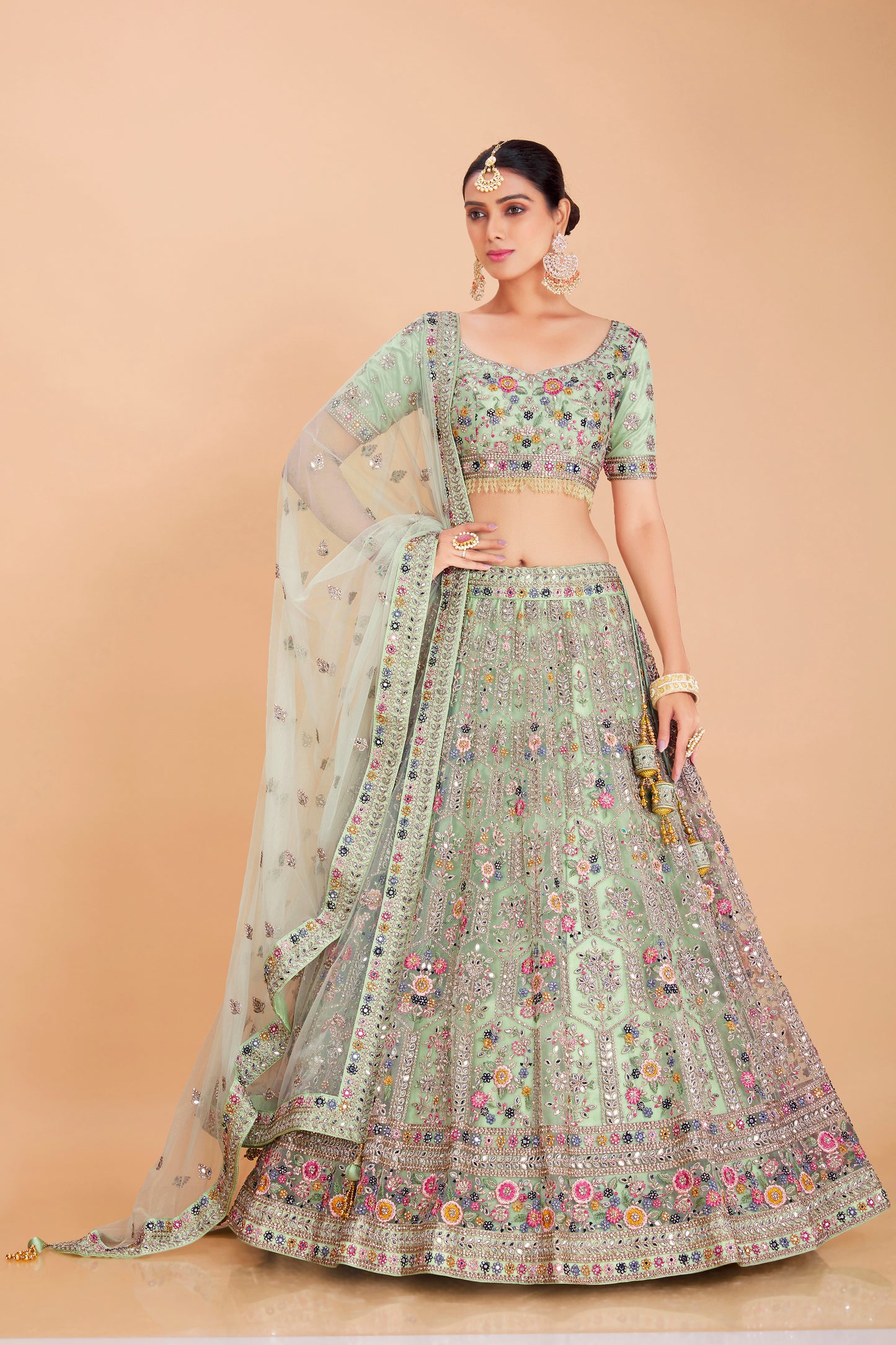 Mint Green Embroidered Lehenga