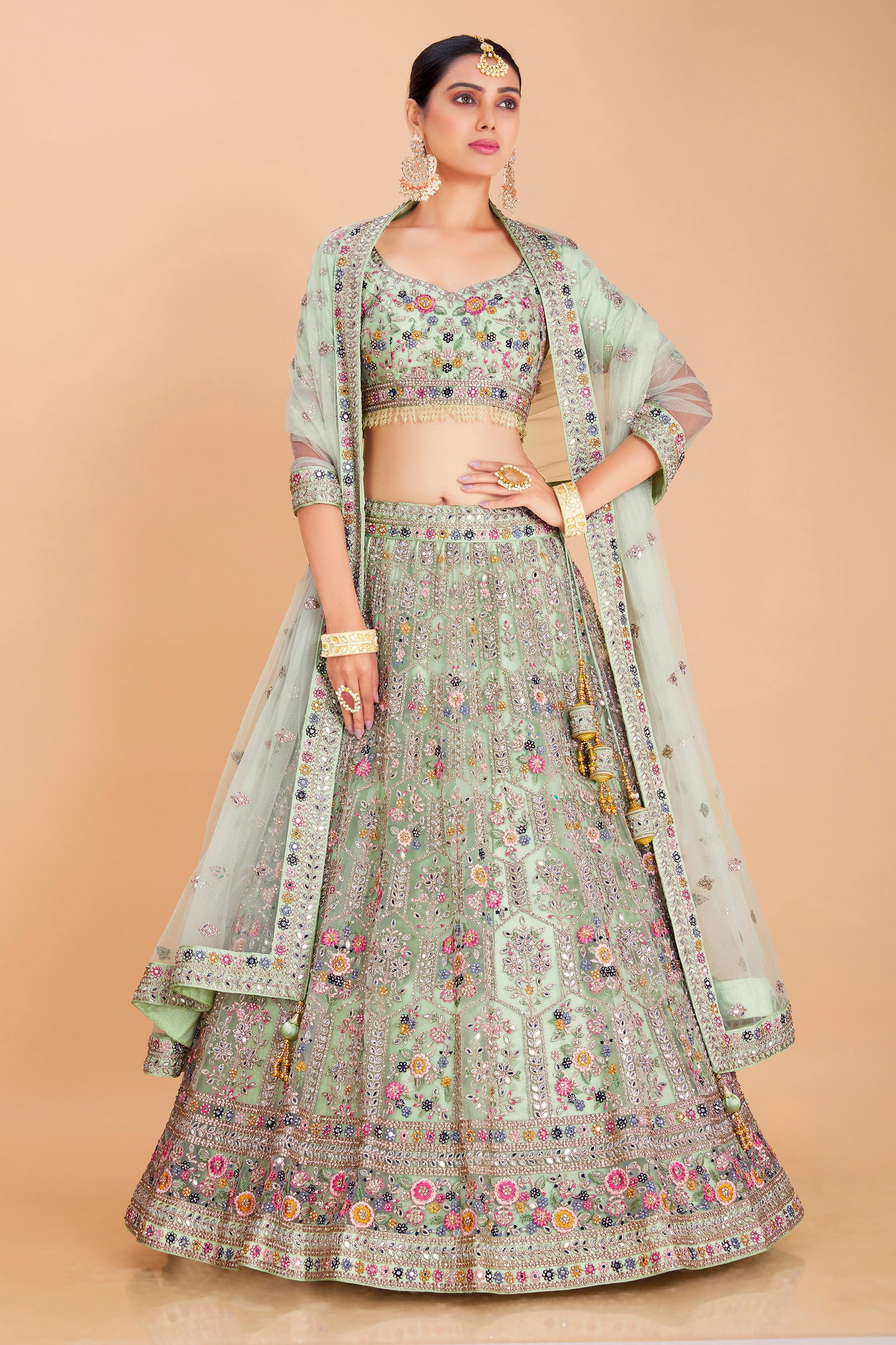 Mint Green Embroidered Lehenga