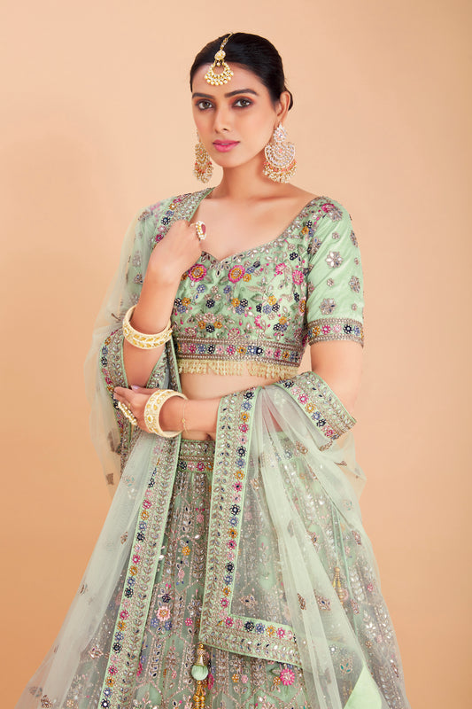 Mint Green Embroidered Lehenga