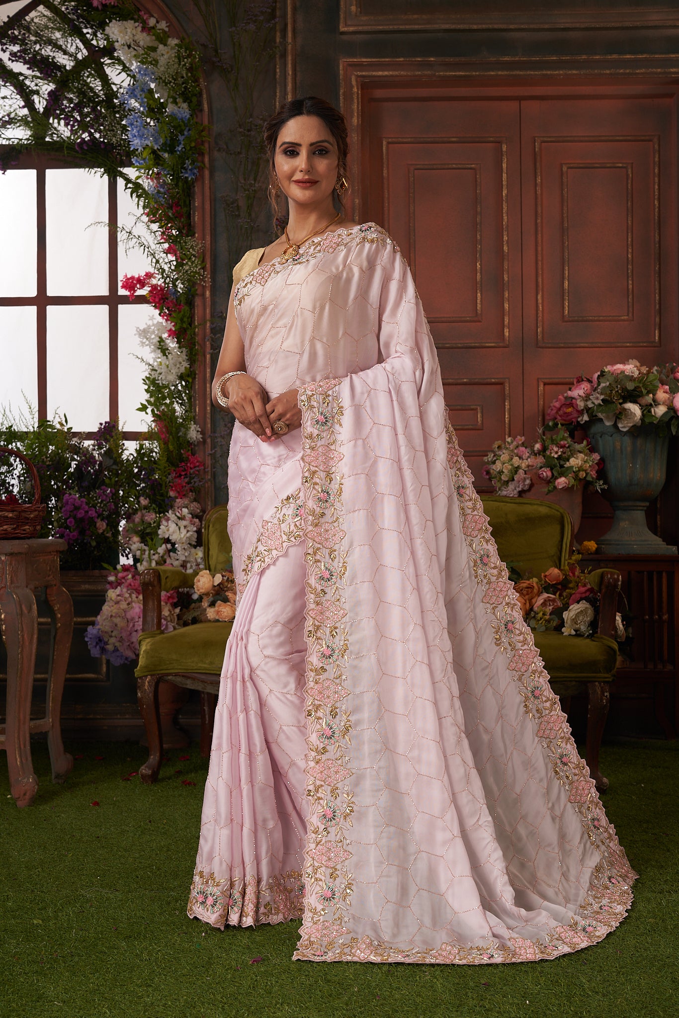 Lilac Satin-Organza Saree