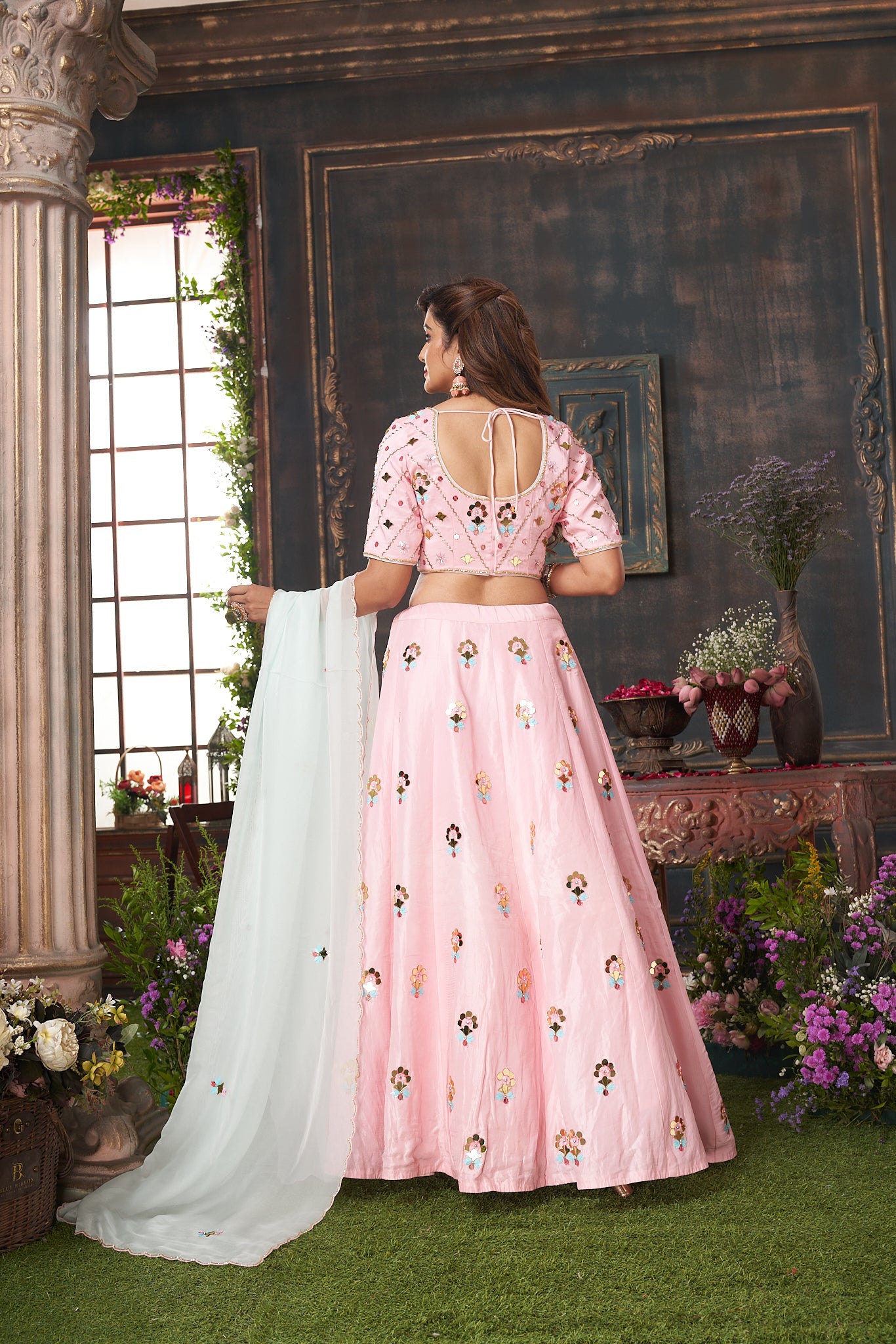 Hand Embroidered Pastel Pink Lehenga Set