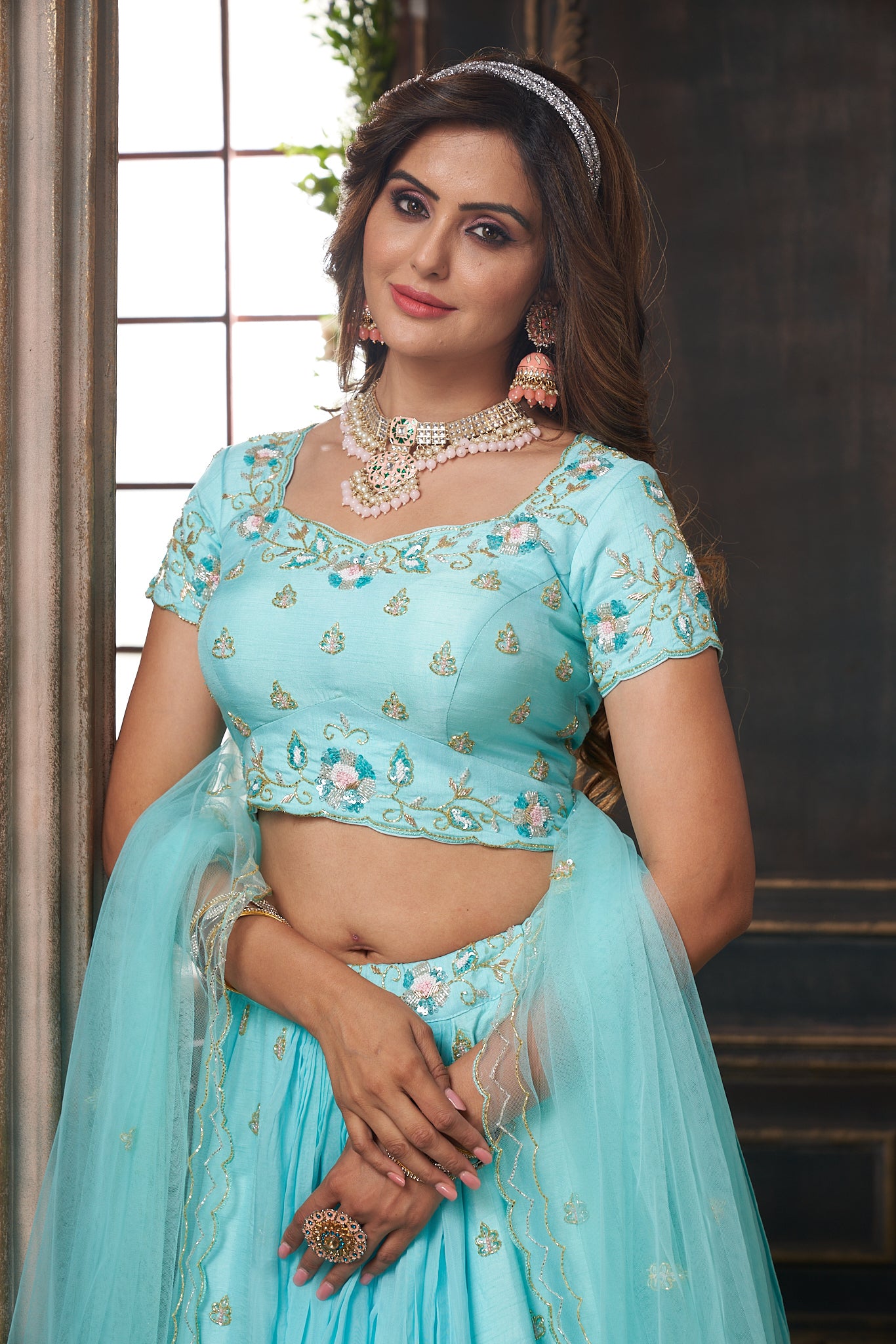 Hand Embroidered Pastel Blue Lehenga