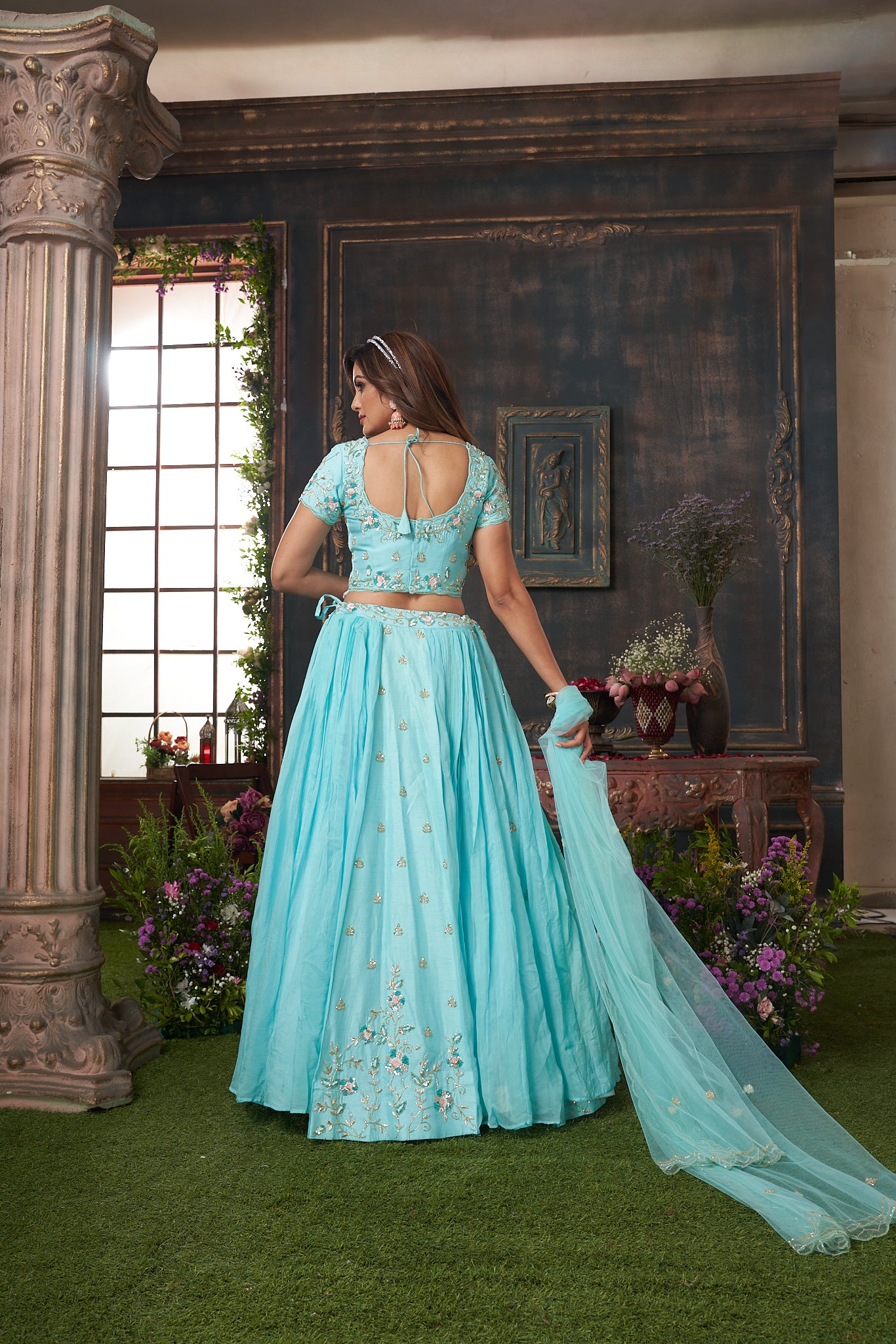 Hand Embroidered Pastel Blue Lehenga