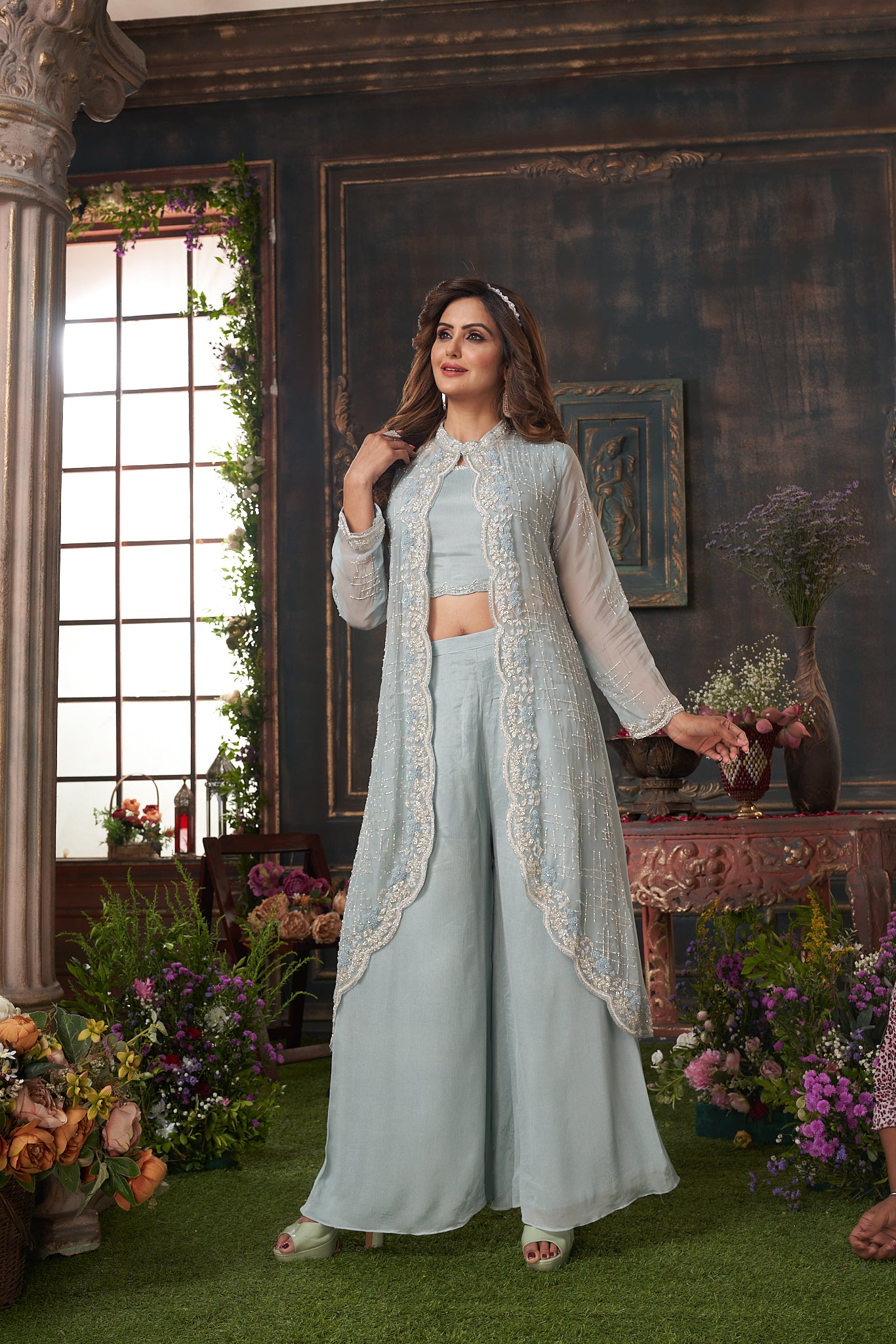 Grey Indowestern Garara