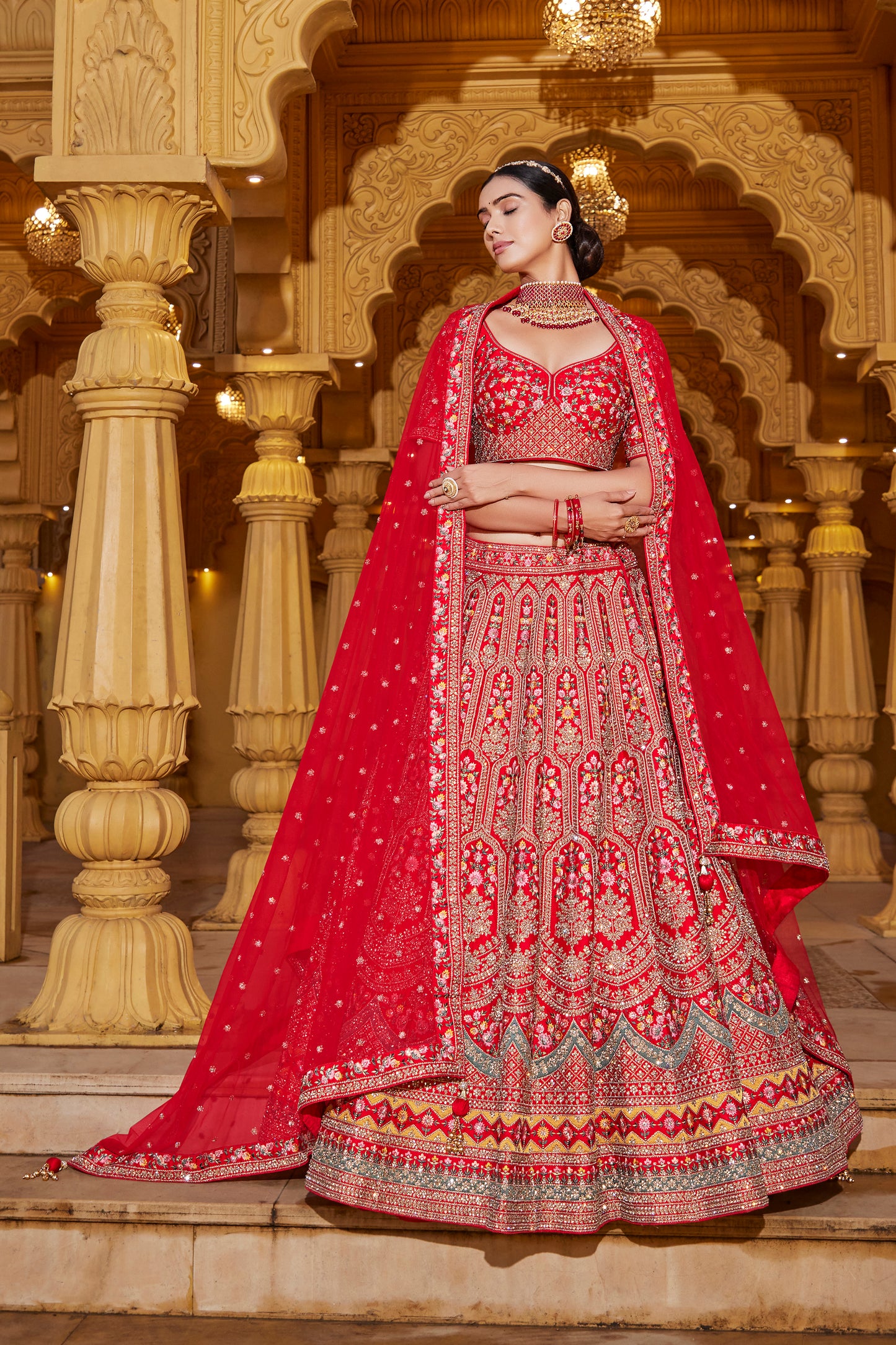 Cherry Red Dreamy Bridal Lehenga