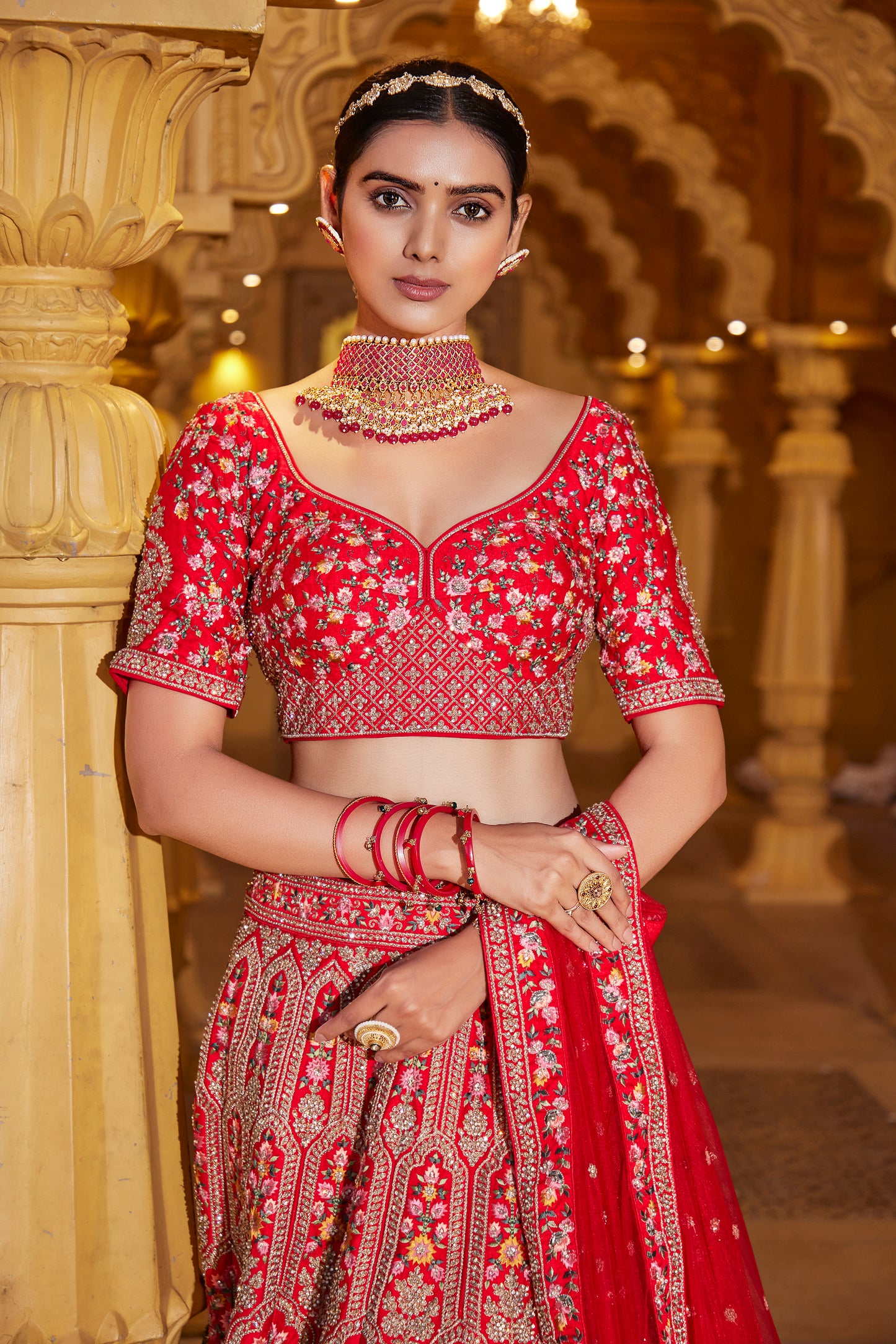 Cherry Red Dreamy Bridal Lehenga