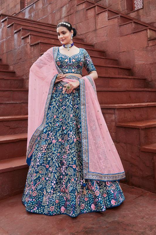 Navy Blue & Pink Lehenga