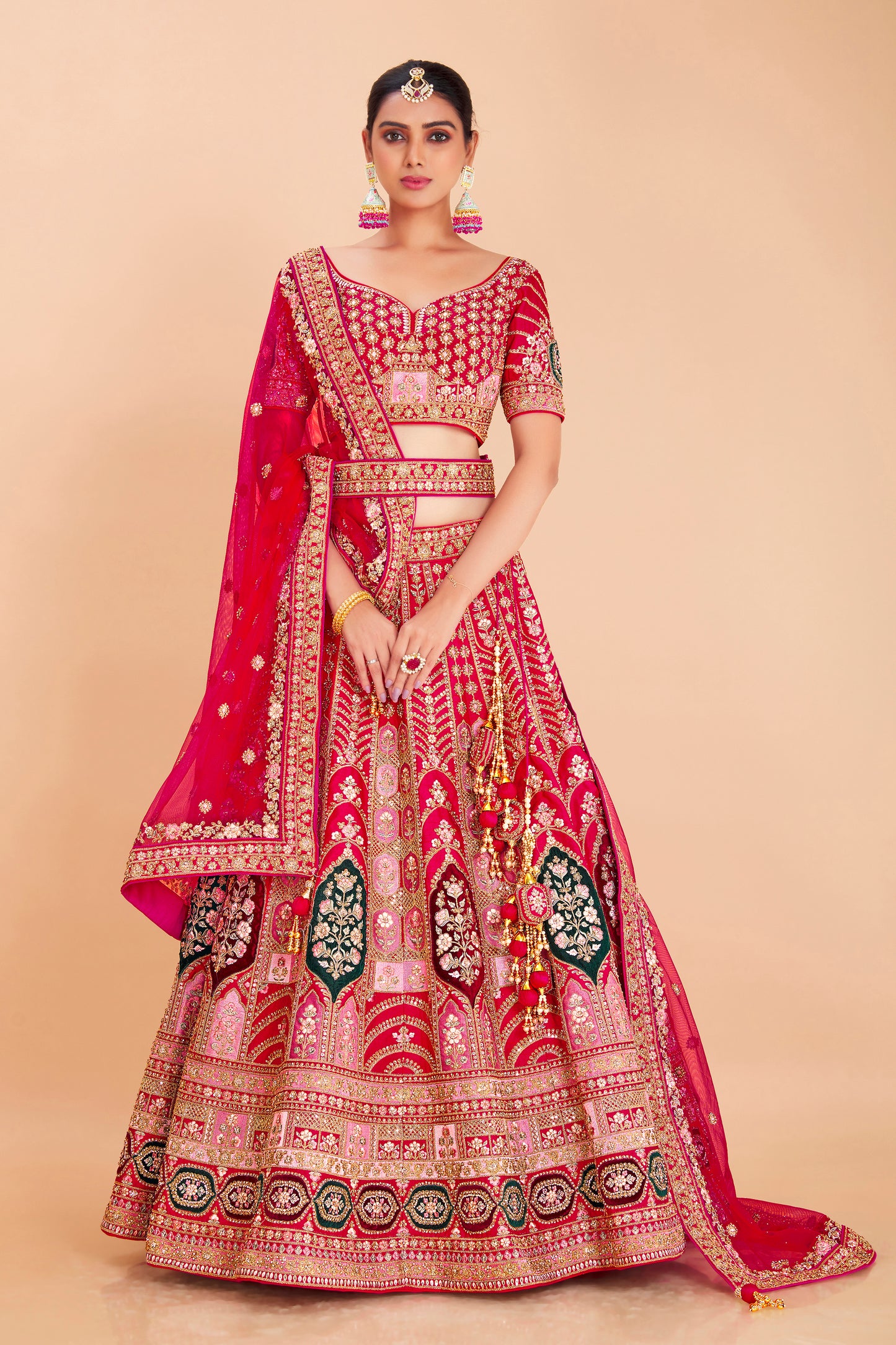 Scarlet Red Embroidered Lehenga