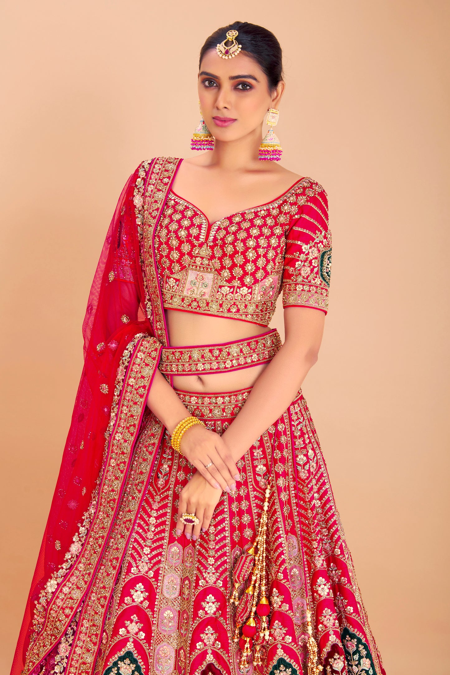 Scarlet Red Embroidered Lehenga