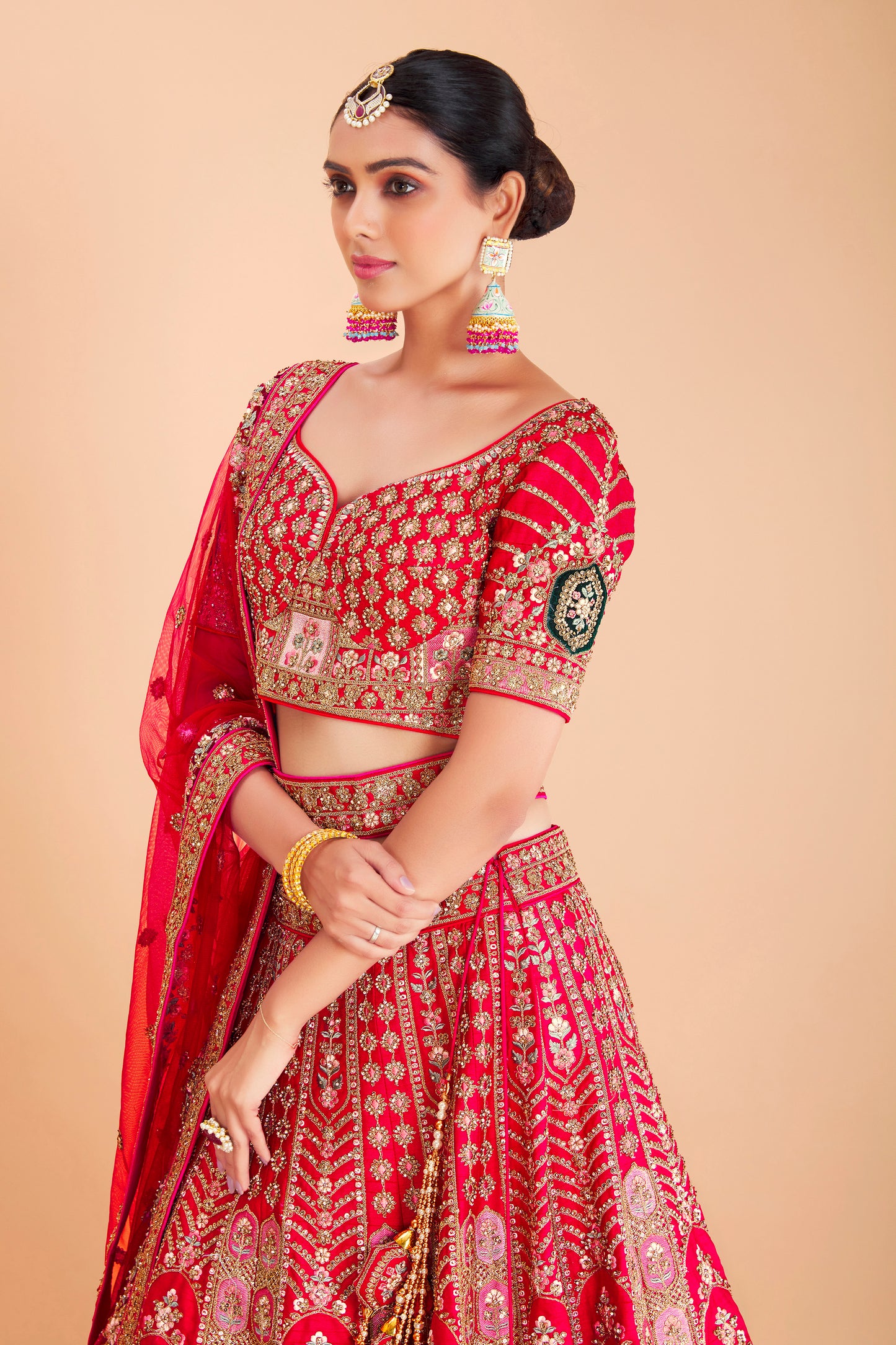 Scarlet Red Embroidered Lehenga