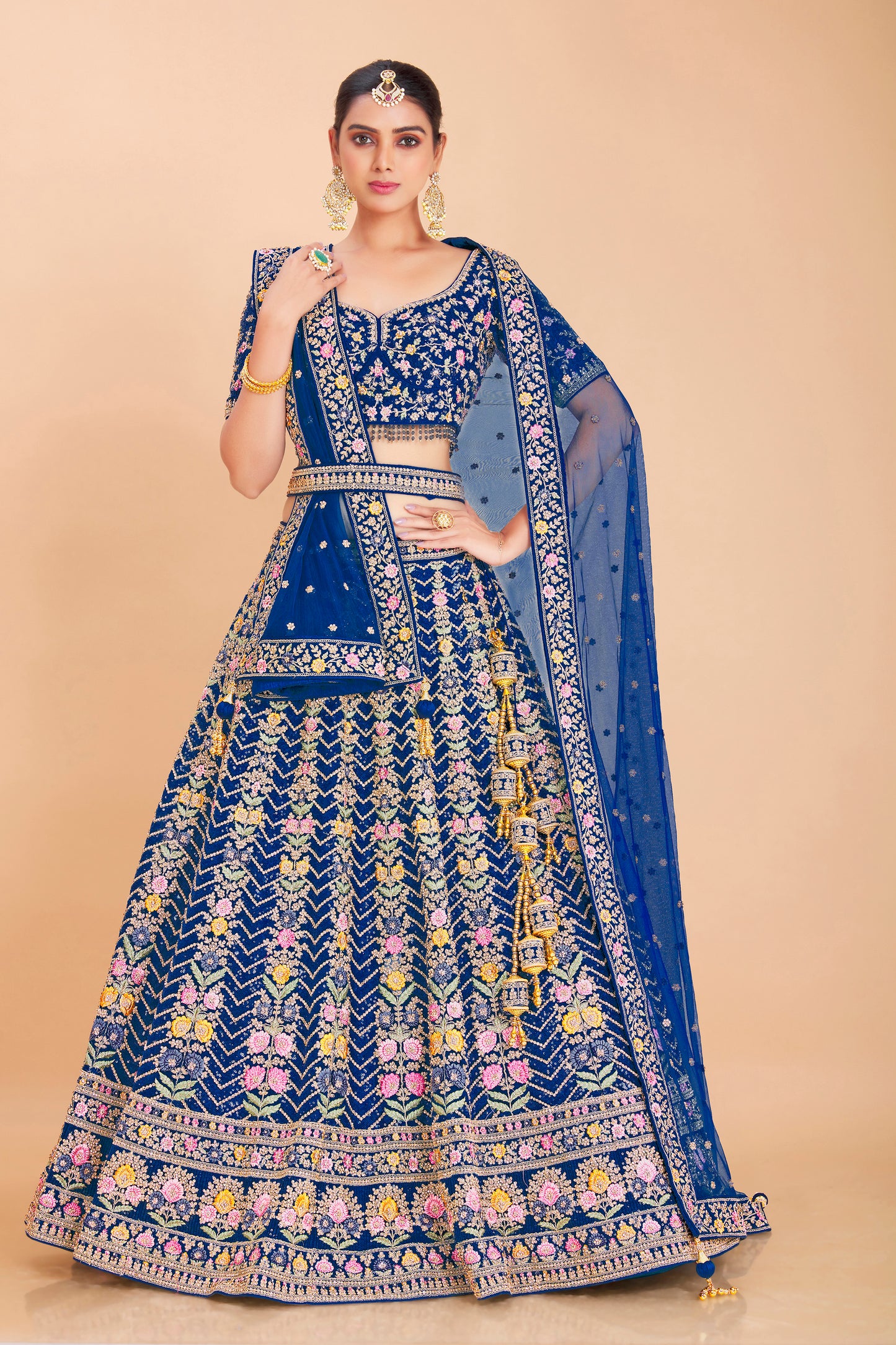 Navy Blue Embroidered Lehenga