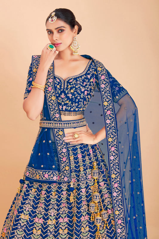 Navy Blue Embroidered Lehenga