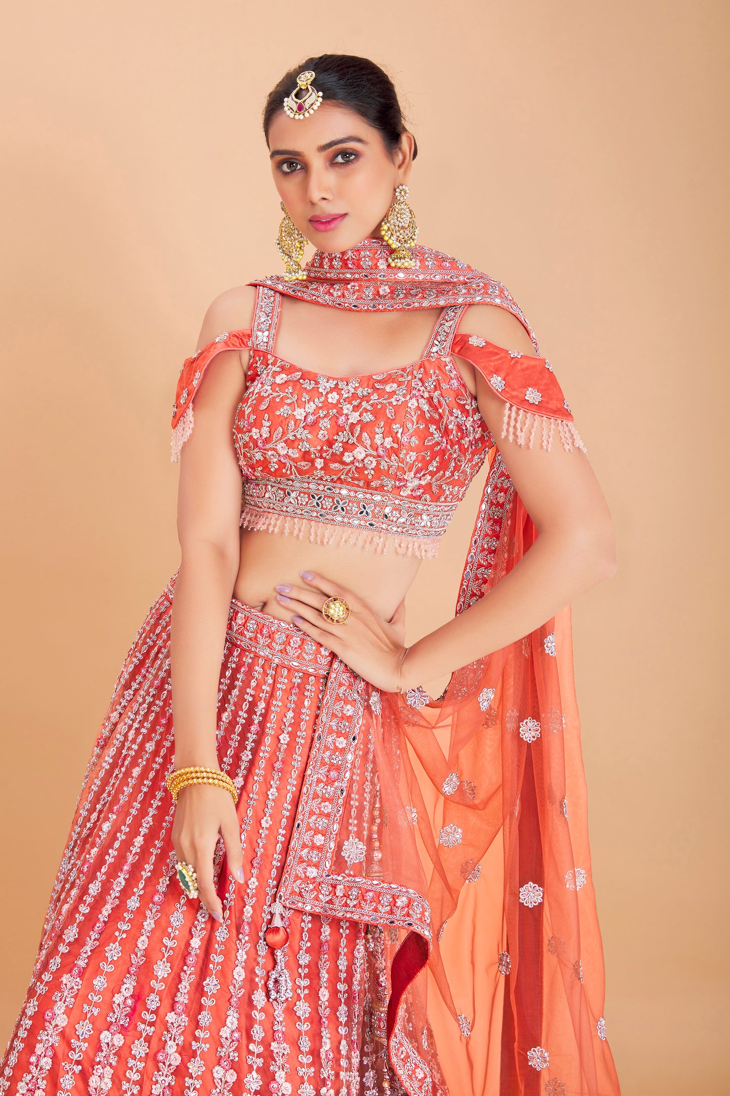 Coral Embroidered Lehenga