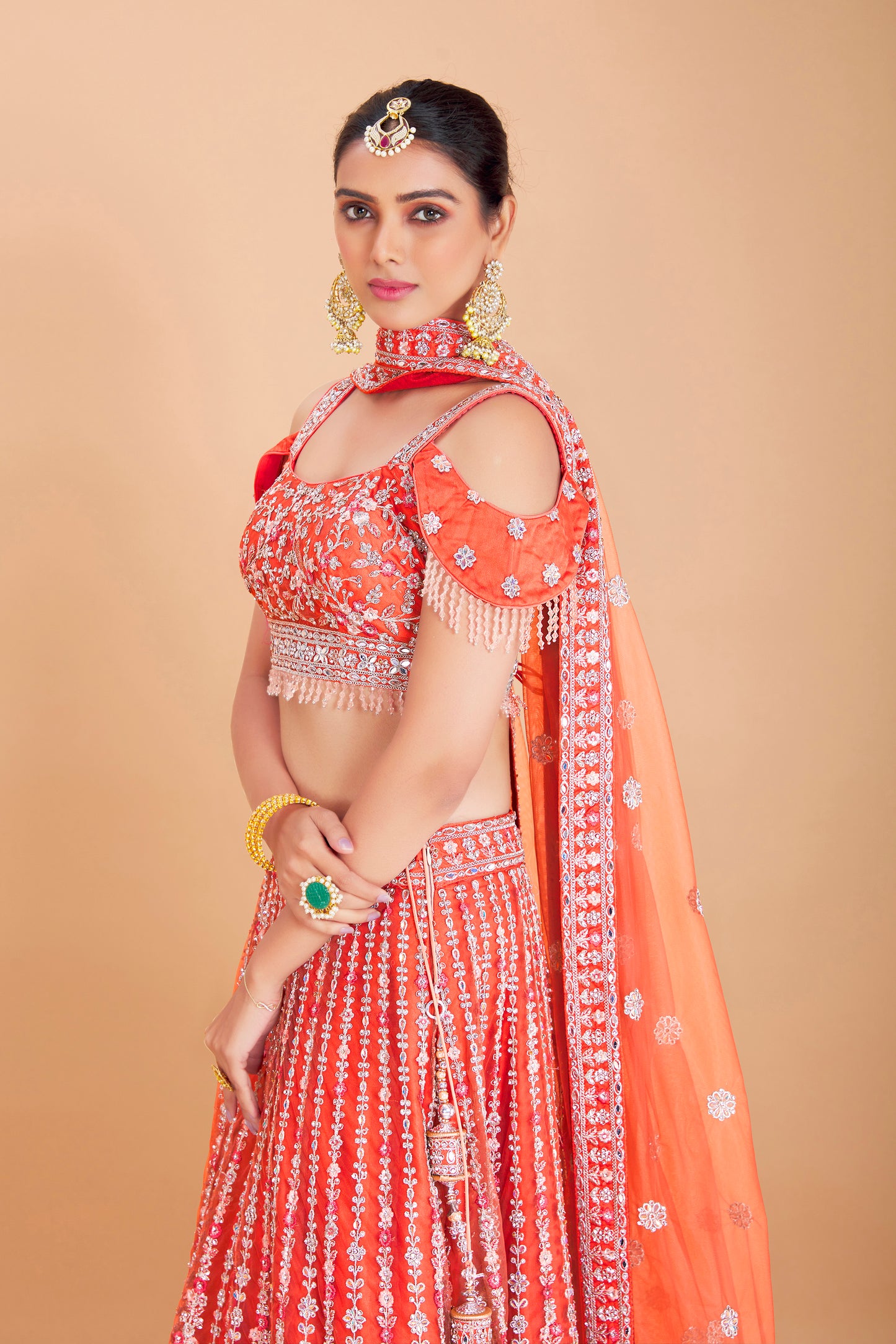 Coral Embroidered Lehenga