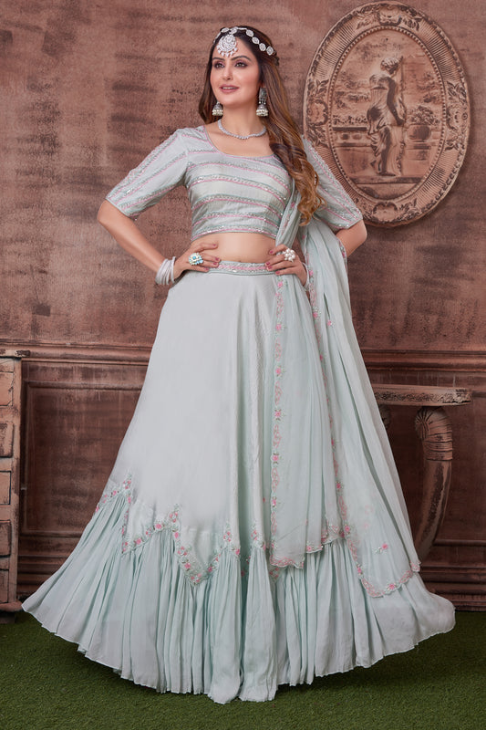 Hand Embroidery Frill Lehenga