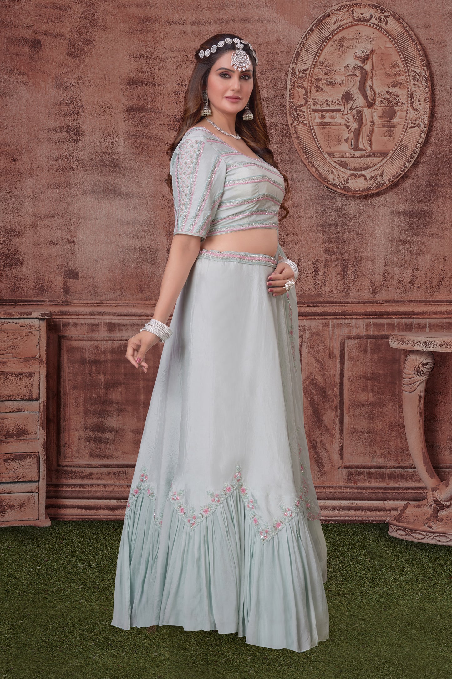 Hand Embroidery Frill Lehenga