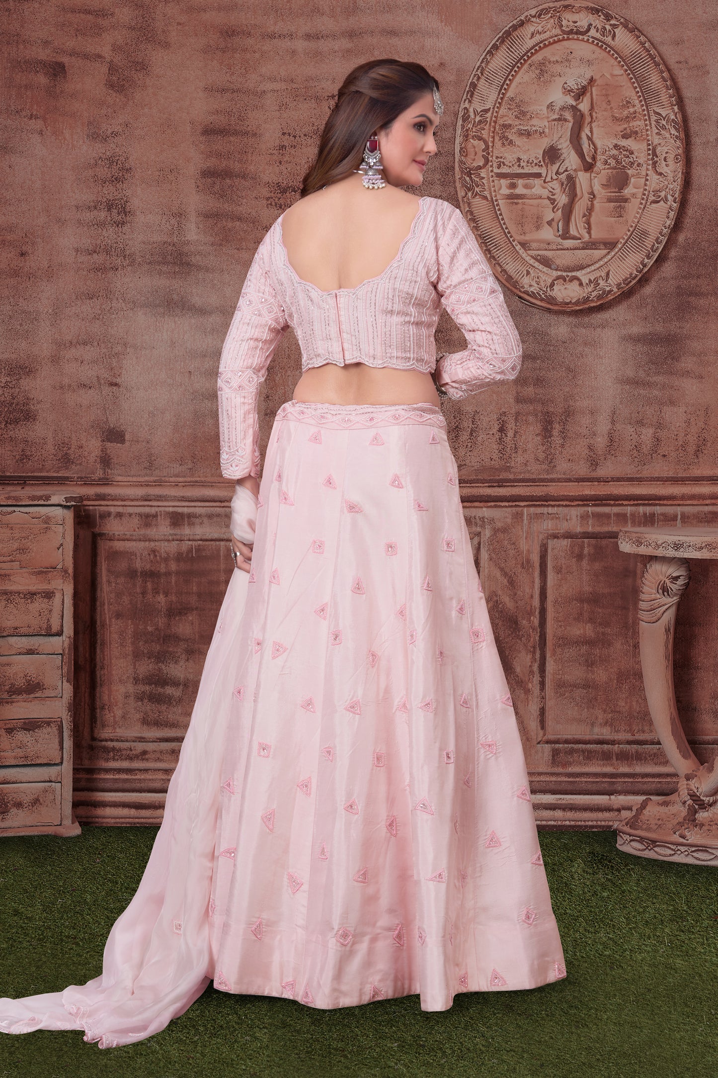 Pastel Pink Hand Embroidery Lehenga